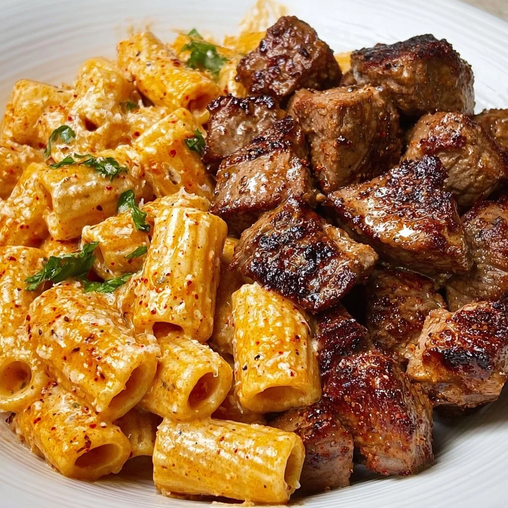 Cajun Steak Tips with Creamy Parmesan Rigatoni