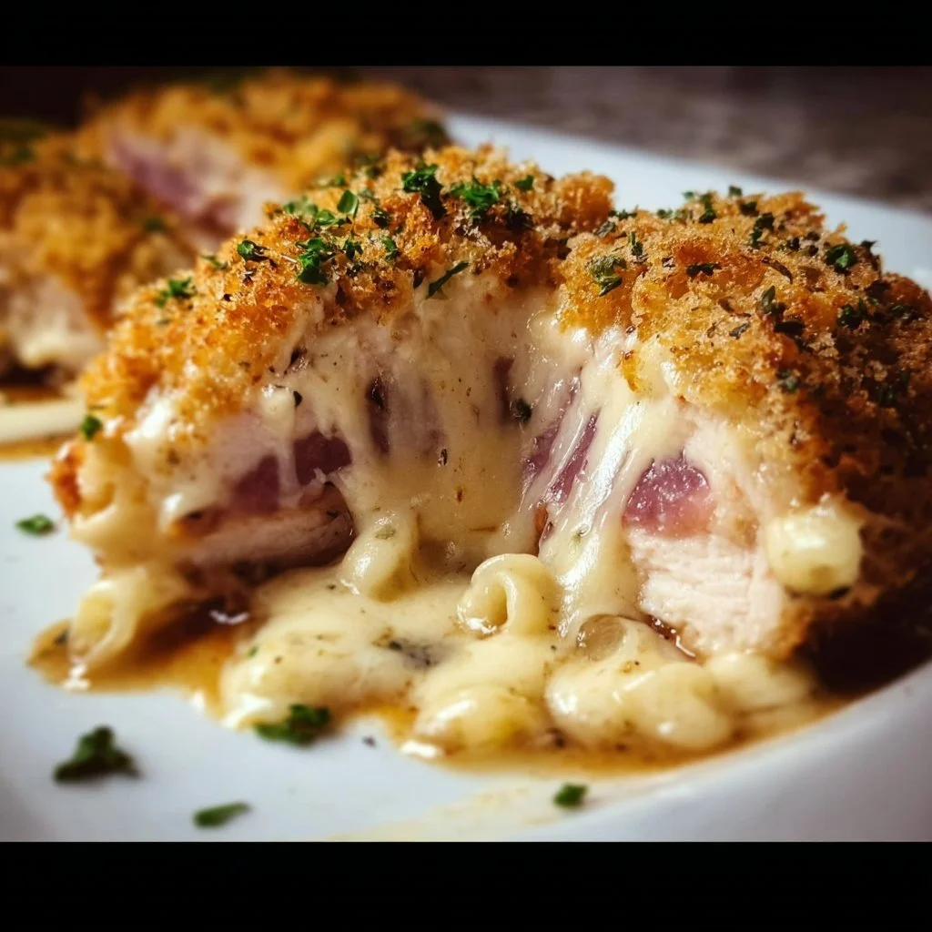 Delicious Chicken Blue Ribbon recipe showcased on a rustic dining table.