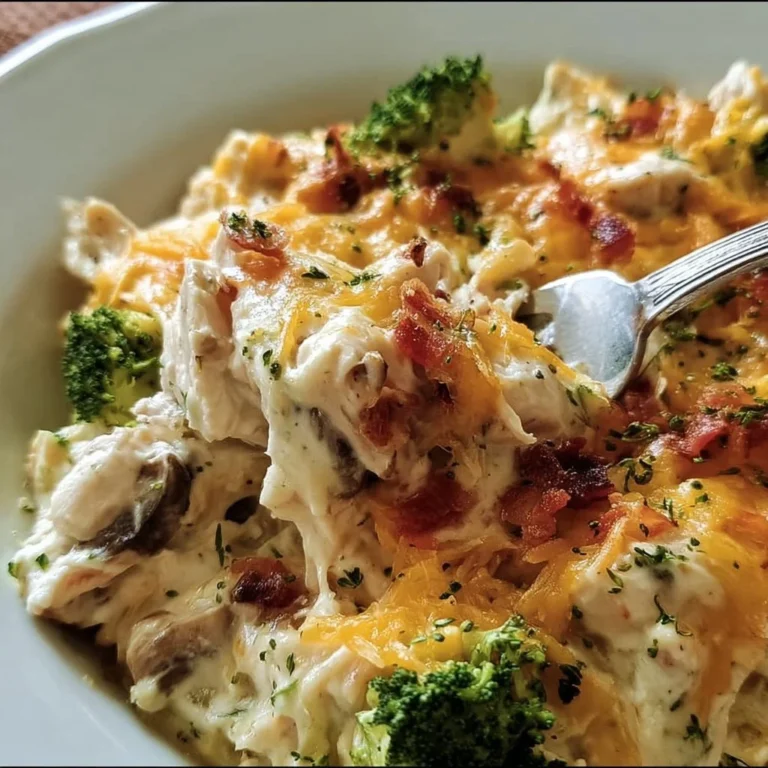 Delicious creamy low carb chicken casserole in a baking dish