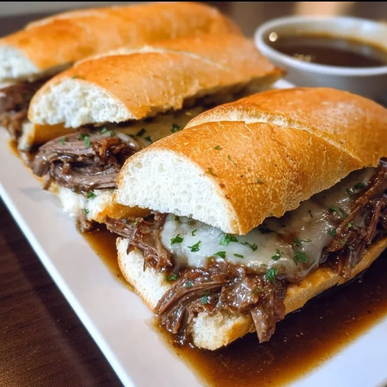 Delicious Crockpot French dip sandwiches served with au jus