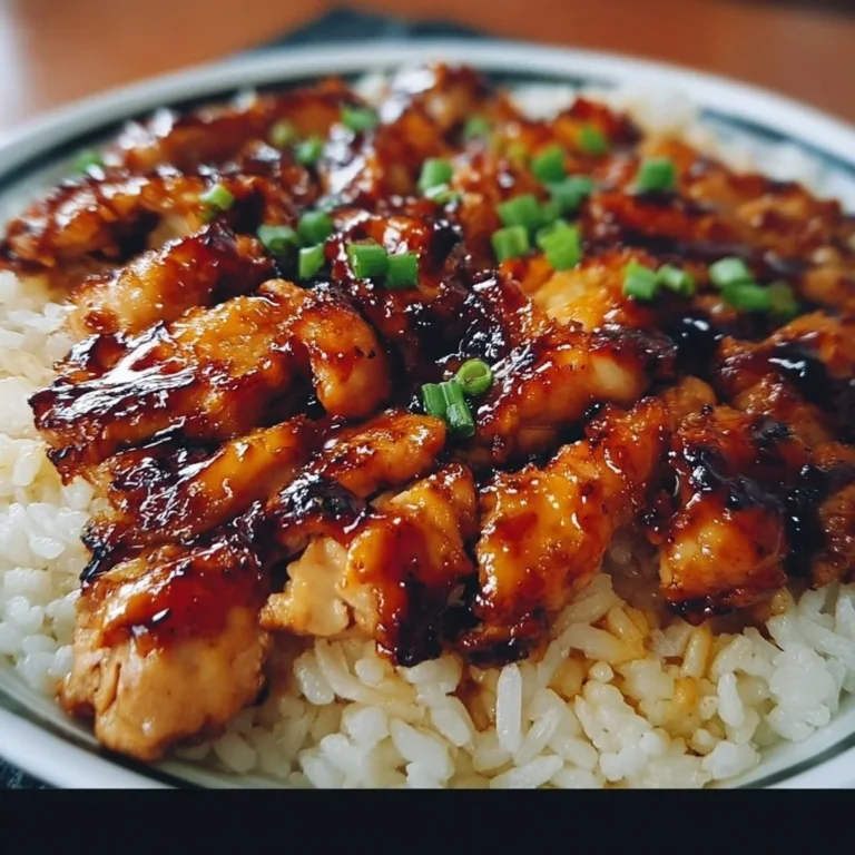 Honey BBQ Chicken served over rice with a savory glaze