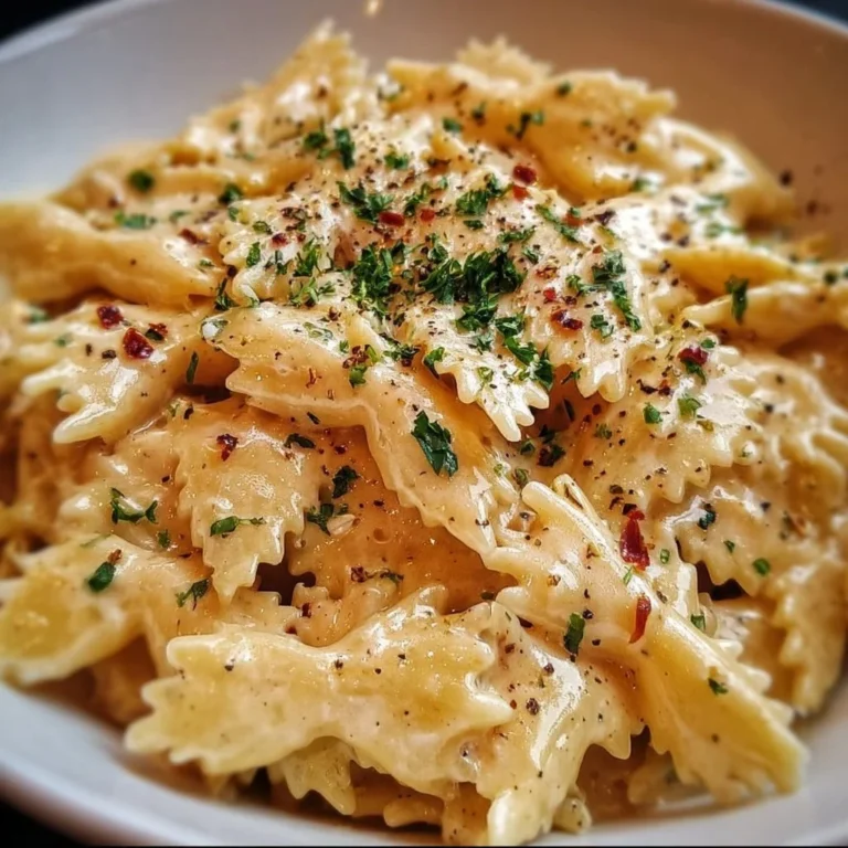 One Pot Creamy Garlic Pasta served in a bowl garnished with parsley.