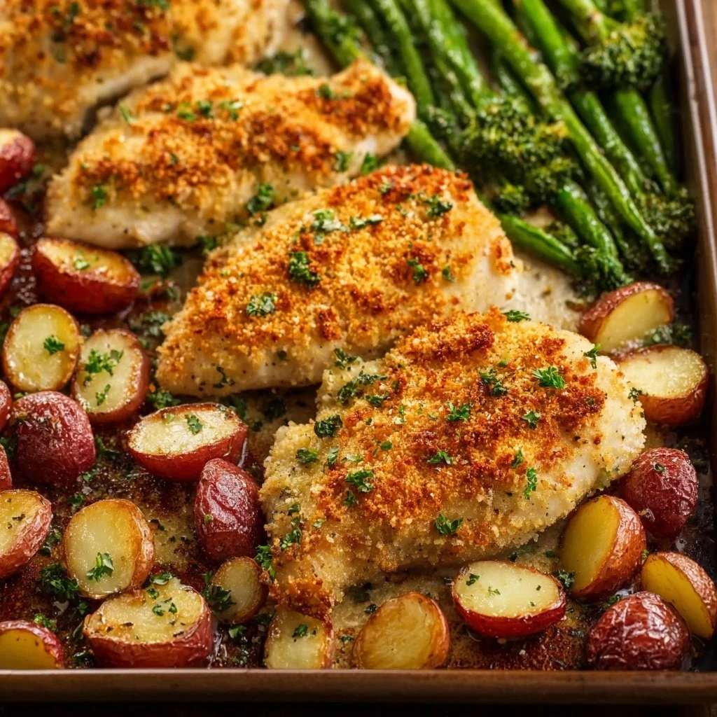 Parmesan Crusted Chicken Sheet Pan Dinner