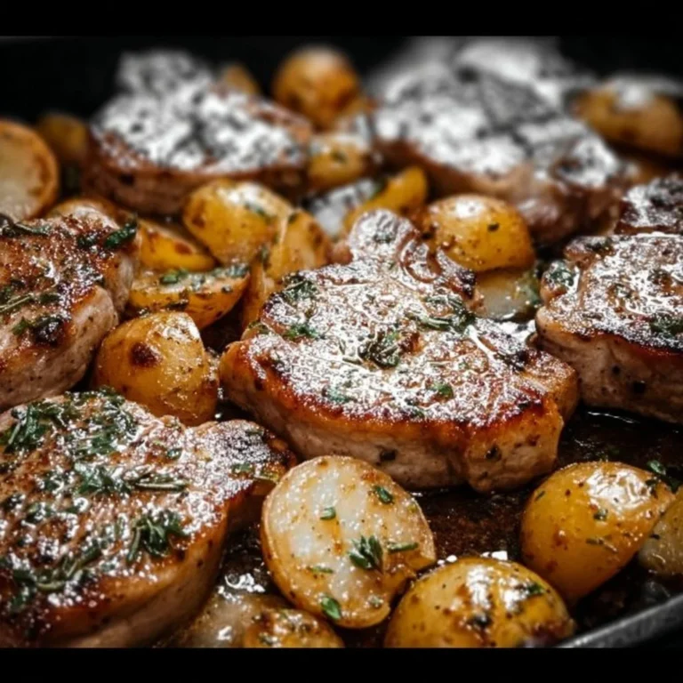 Sheet pan pork chops and potatoes ready to serve as a delicious dinner option