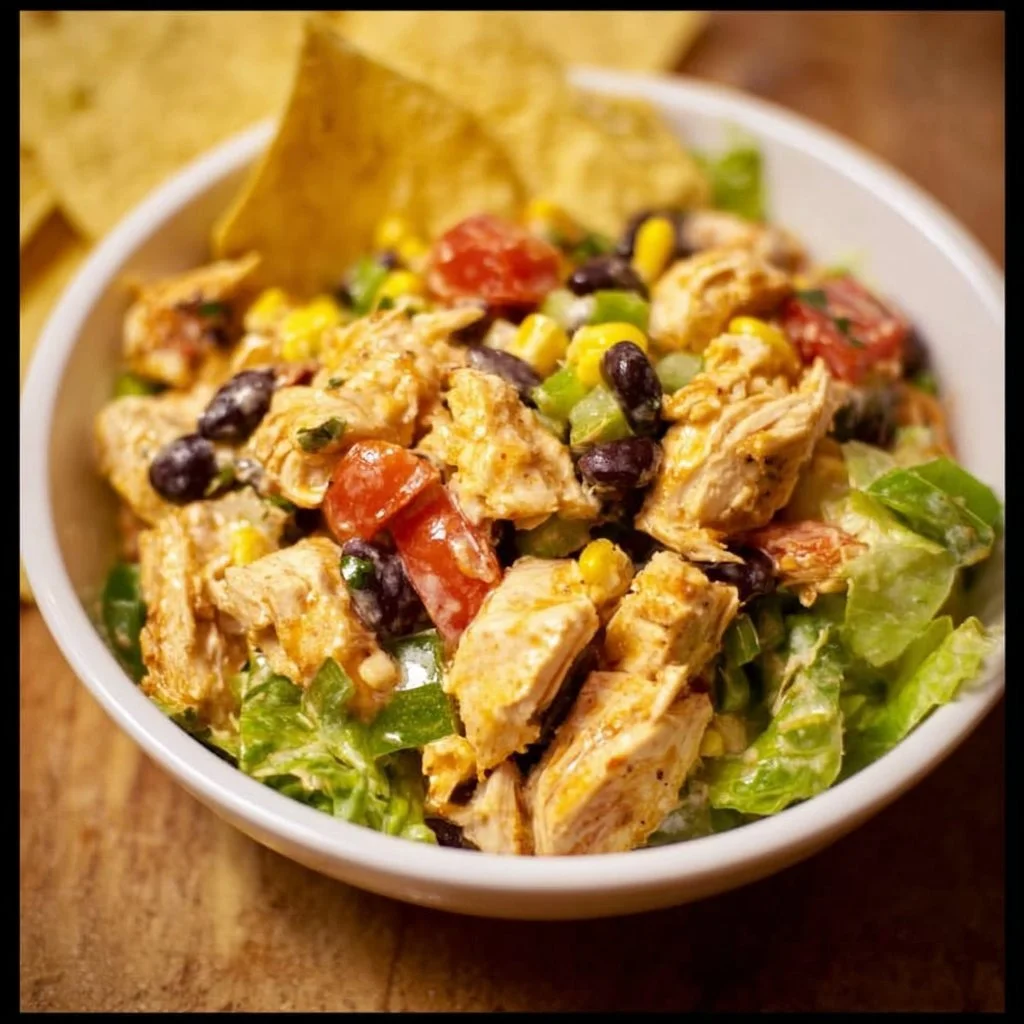 Colorful Southwest Chicken Salad with grilled chicken, avocado, and fresh vegetables