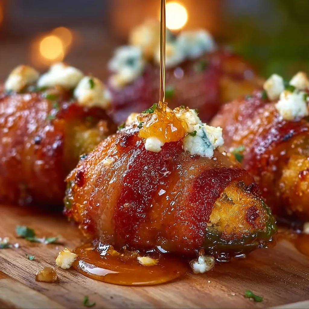 Bacon-Wrapped Jalapeño Poppers with Sweet Honey Drizzle