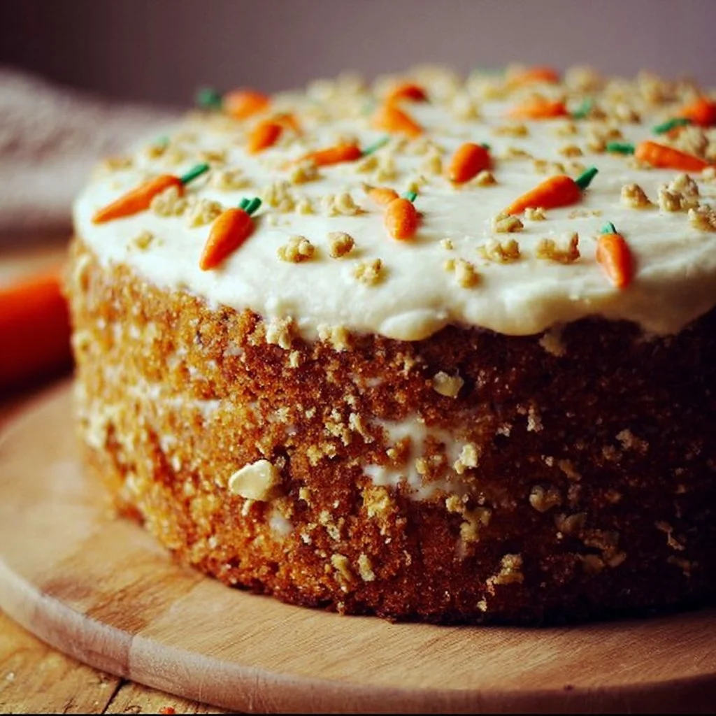 Delicious slice of best ever carrot cake topped with cream cheese frosting
