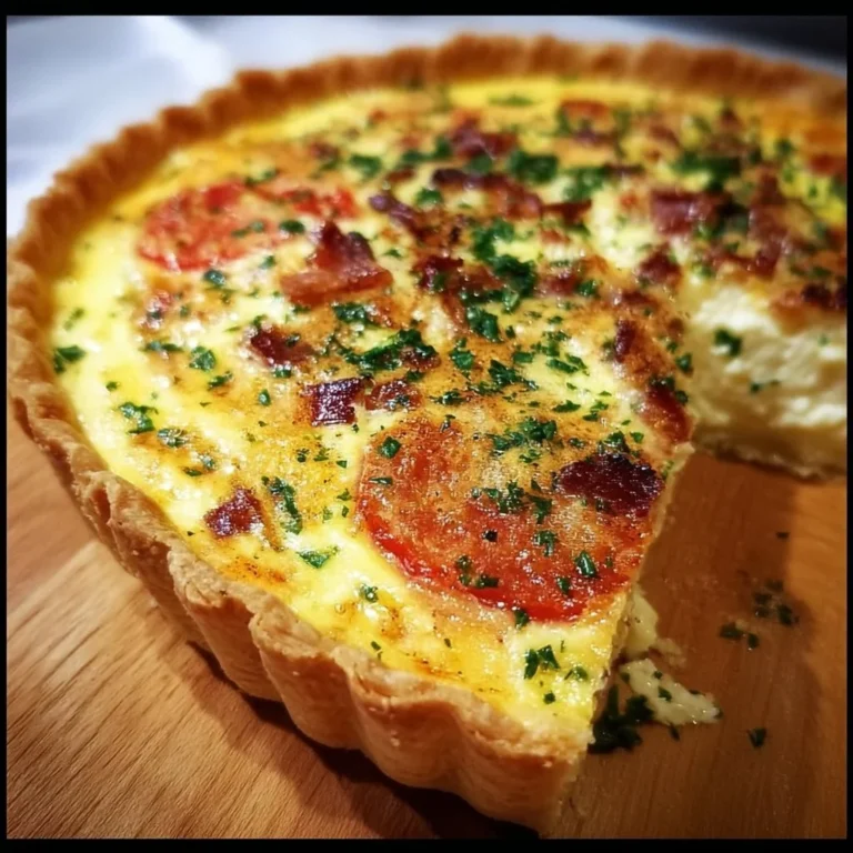 Delicious homemade quiche with fresh ingredients and a golden crust.