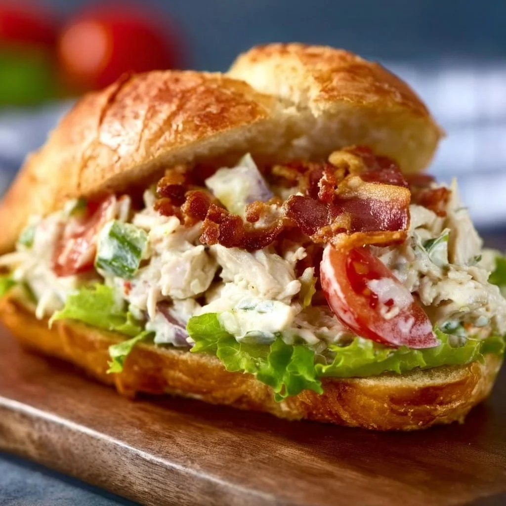 Delicious BLT Chicken Salad with bacon, chicken, and fresh vegetables