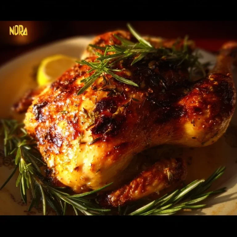 Buttermilk roasted chicken served on a plate with herbs and spices