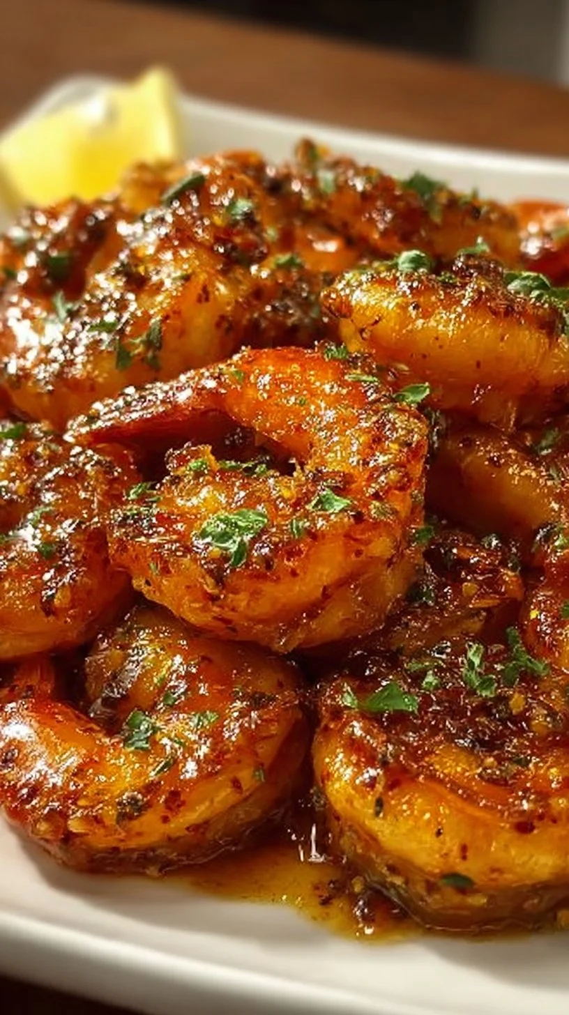 Cajun Hot Honey Shrimp with vibrant spices and honey glaze on a plate.