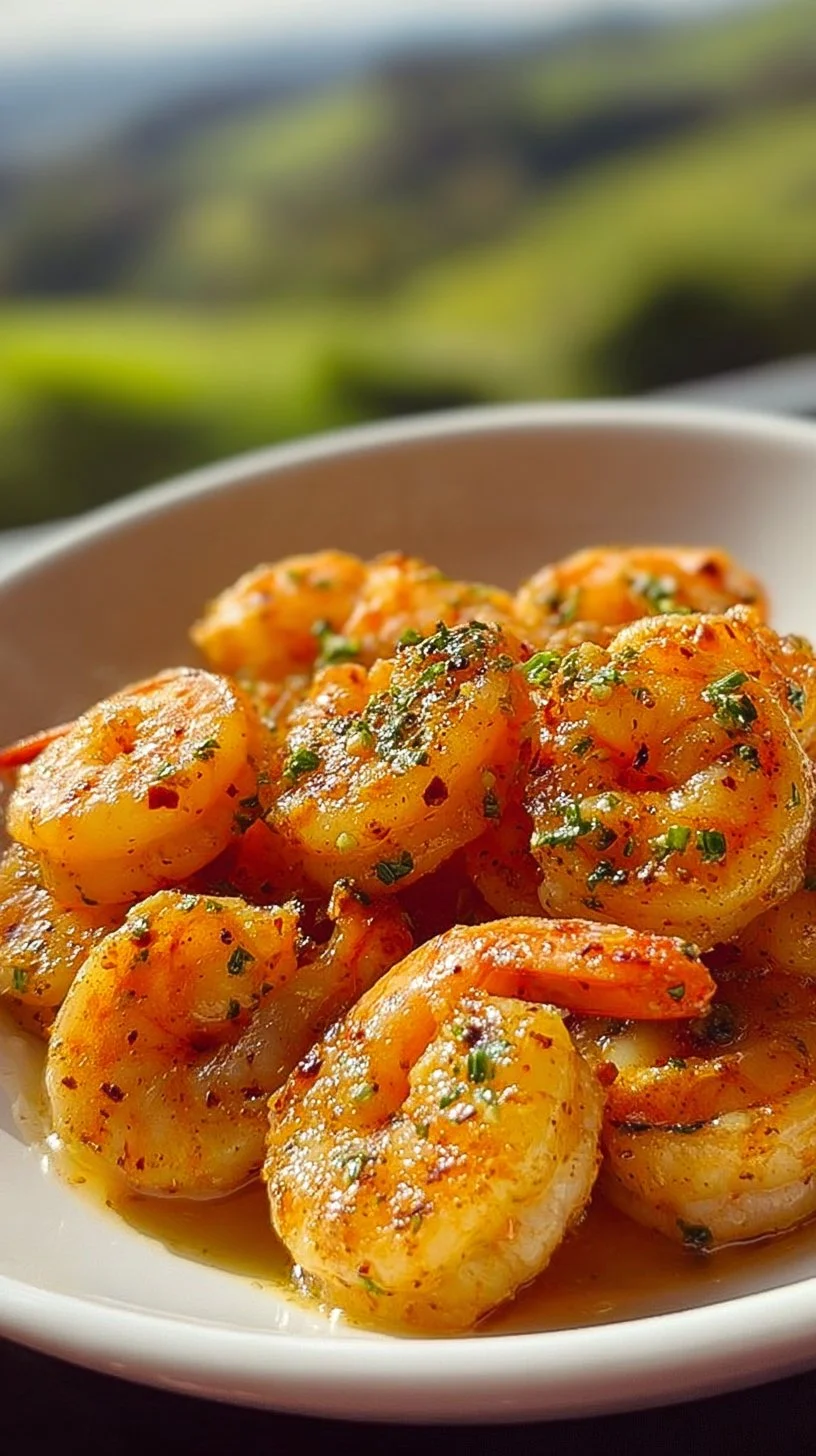 Cajun shrimp cooked in garlic butter sauce served on a plate