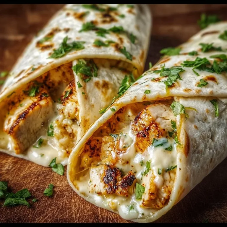 Delicious cheesy garlic chicken wraps with fresh ingredients