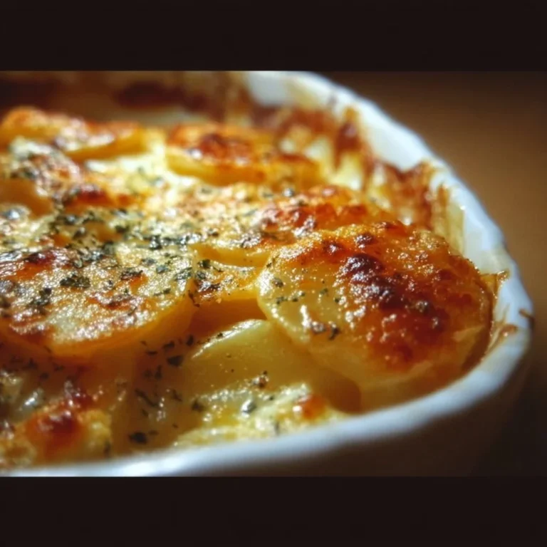 Delicious cheesy scalloped potatoes served in a creamy sauce