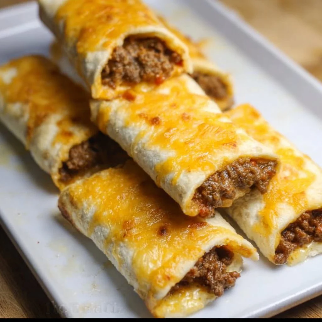 Cheesy taco sticks served on a plate, garnished with salsa and toppings.