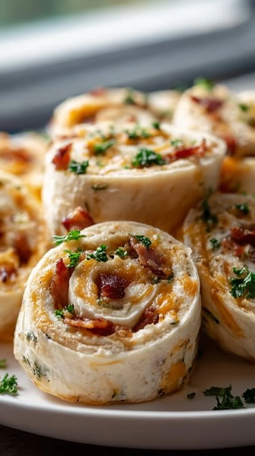 Image of Chicken Bacon Ranch Pinwheels with chicken, bacon, and ranch dressing in a tortilla.