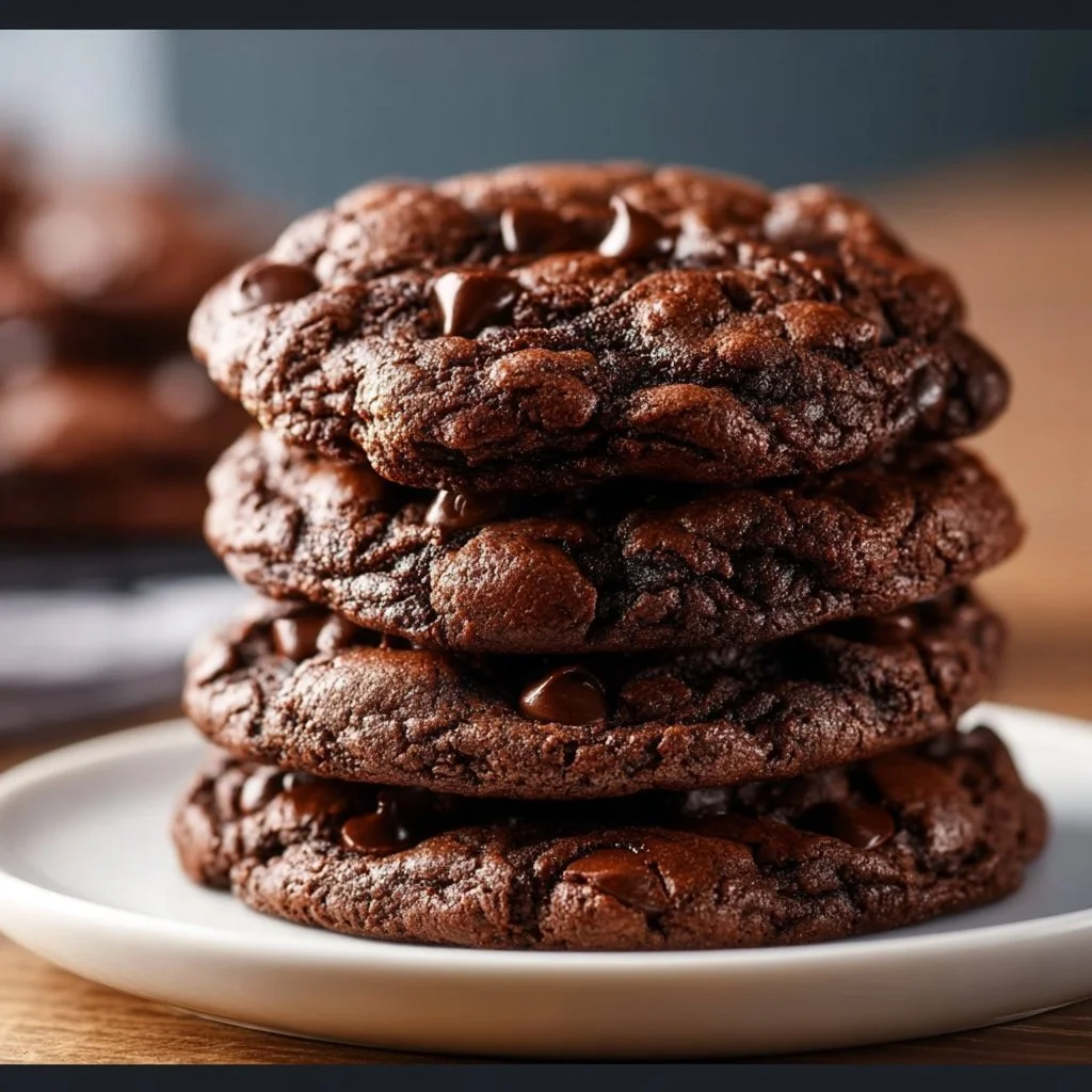 Delicious double chocolate chip cookies fresh out of the oven