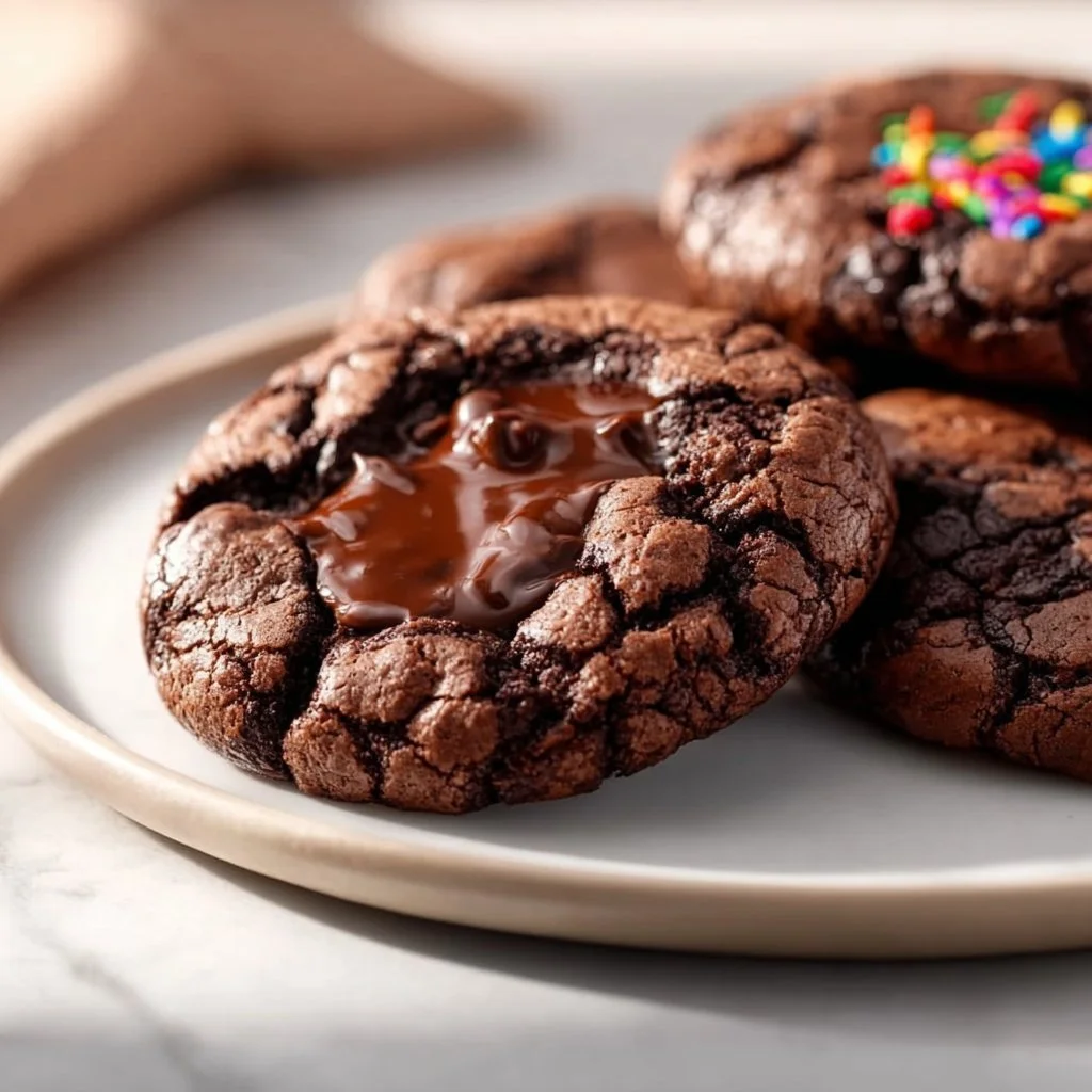 Delicious Cosmic Brownie Cookies with chocolate and colorful sprinkles.