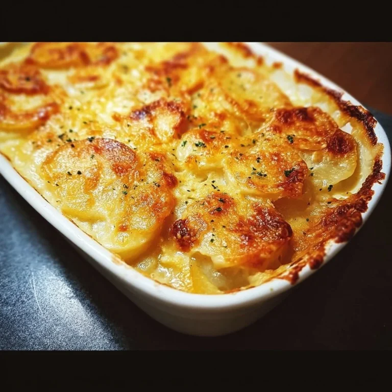 Creamy au gratin potatoes baked with cheese and herbs