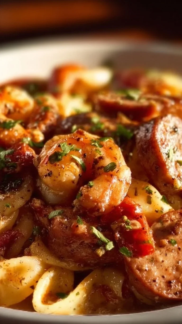 Creamy Cajun shrimp pasta with sausage, a delicious and spicy dish