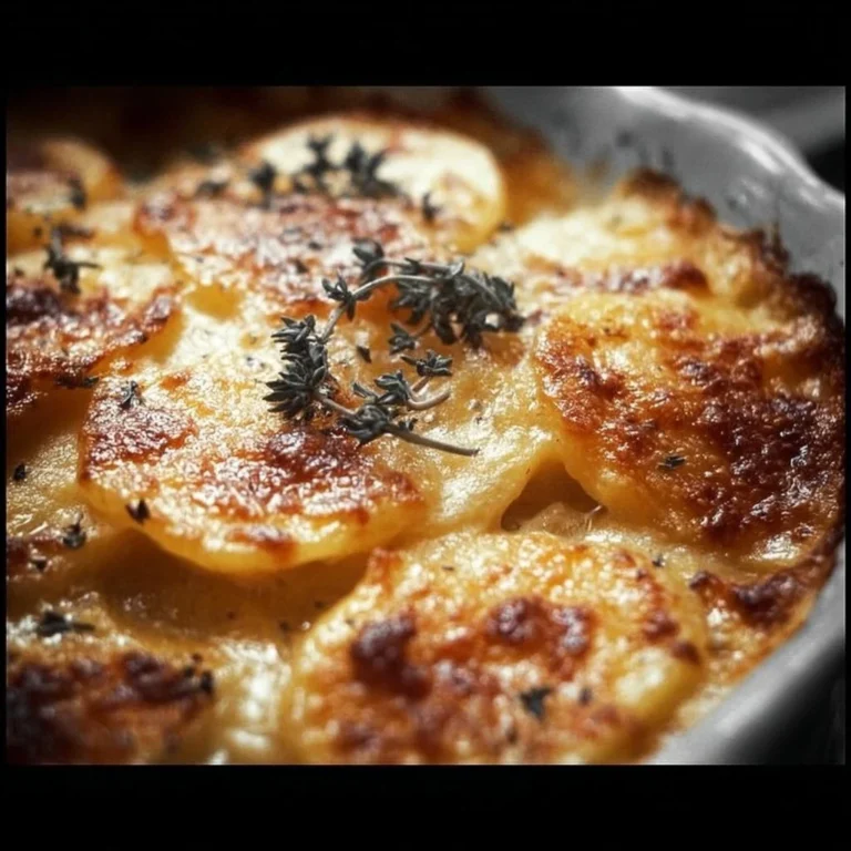 Crispy scalloped potatoes baked to perfection in a creamy cheese sauce