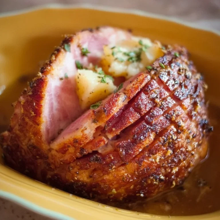 Crock Pot Easter Ham served with sides on a festive table