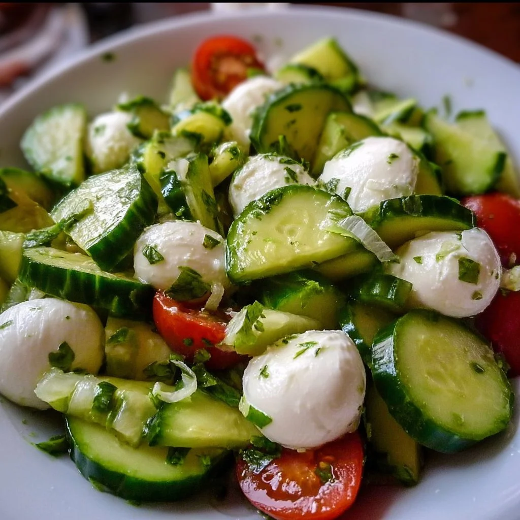 Cucumber Mozzarella Salad with fresh vegetables and cheese