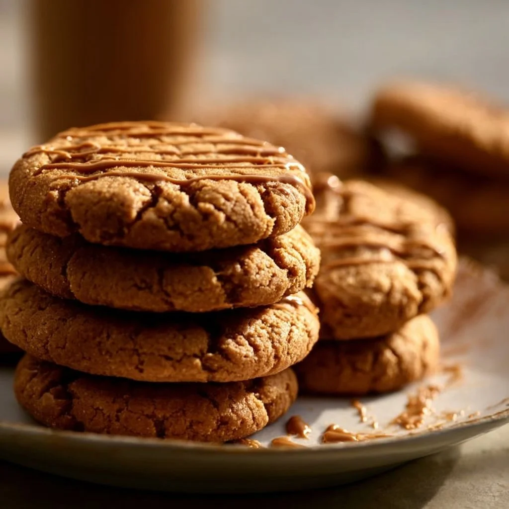 Freshly baked Biscoff cookies on a plate, ready to be enjoyed.