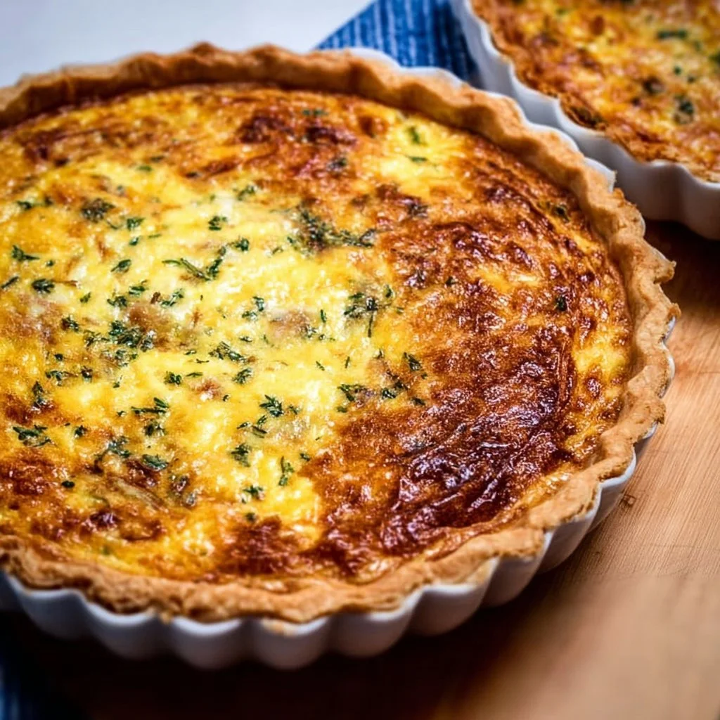A mouthwatering slice of deliciously simple quiche on a plate.