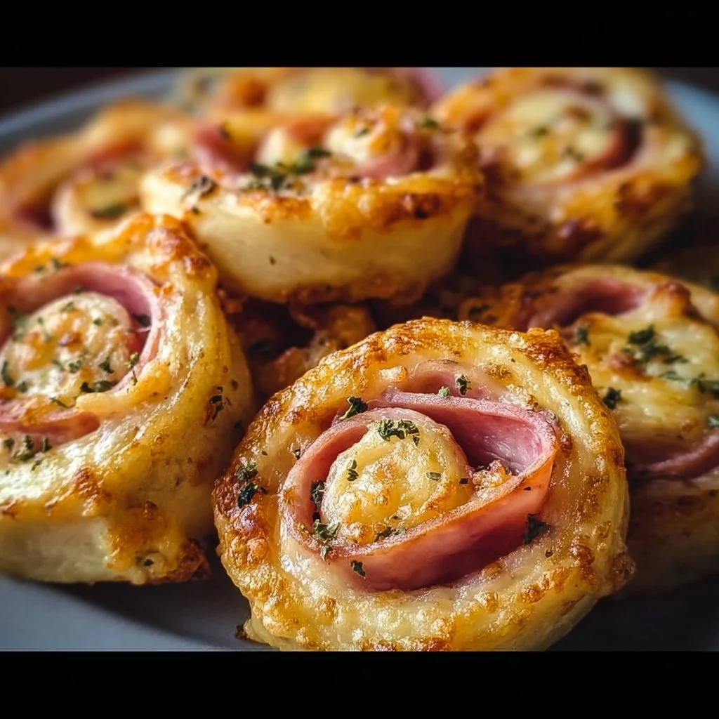 Easter Ham and Cheddar Pinwheels ready to serve at a festive table.