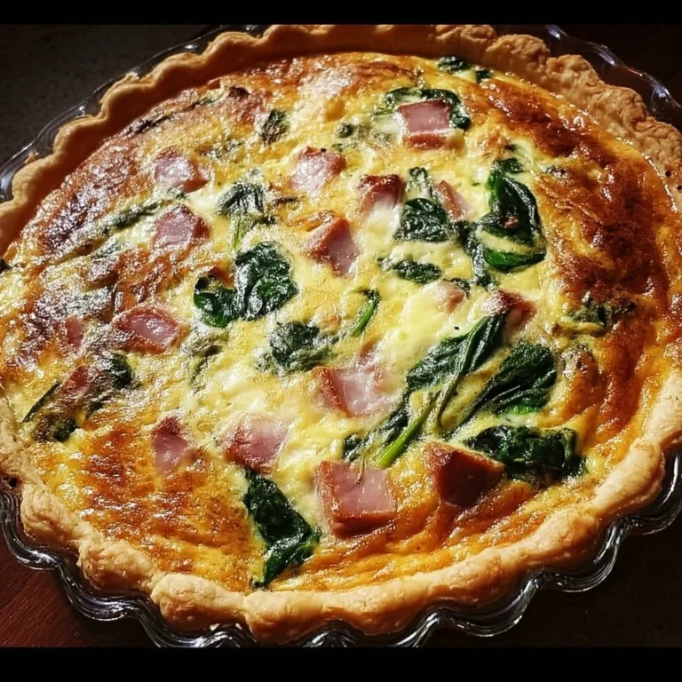 Easter ham and spinach quiche served on a festive table