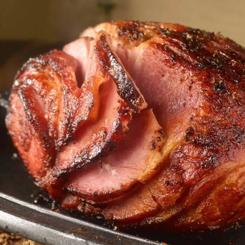 Delicious easy holiday baked ham served with festive sides