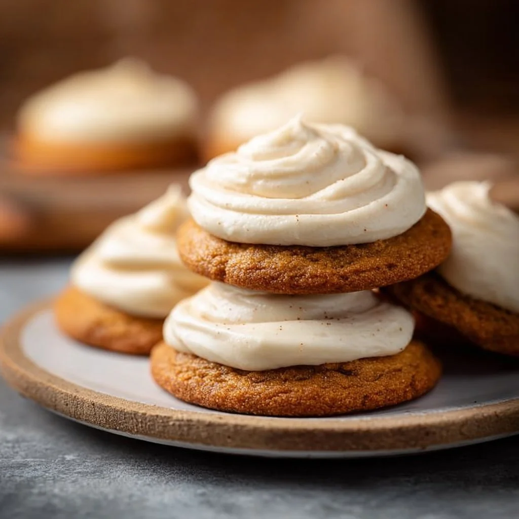 Delicious easy pumpkin sugar cookies with cream cheese frosting