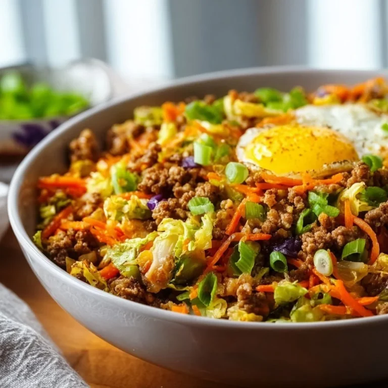 Delicious Egg Roll in a Bowl with vibrant vegetables and savory sauce.