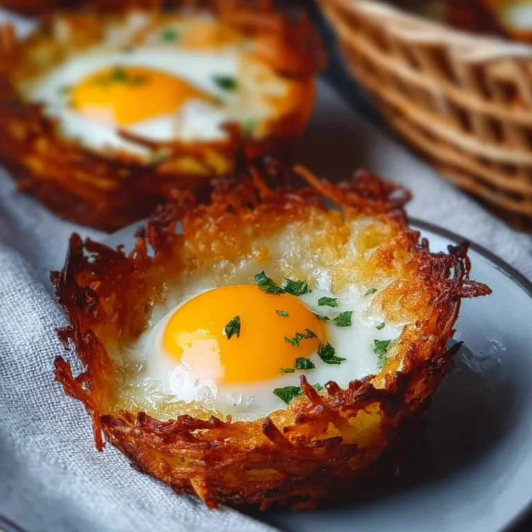 Eggs served in crispy hash brown baskets, a delicious breakfast dish.
