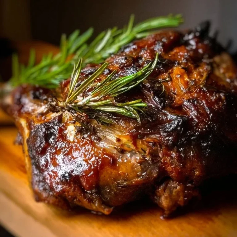 Delicious fork-tender slow-roasted lamb shoulder served on a plate