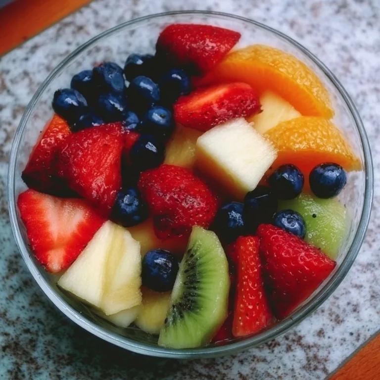 Colorful bowl of fresh fruit salad with a variety of seasonal fruits