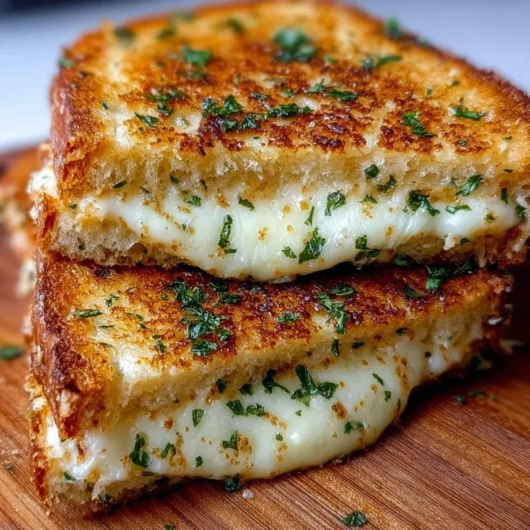 Melted garlic bread grilled cheese sandwich with crispy edges and gooey cheese