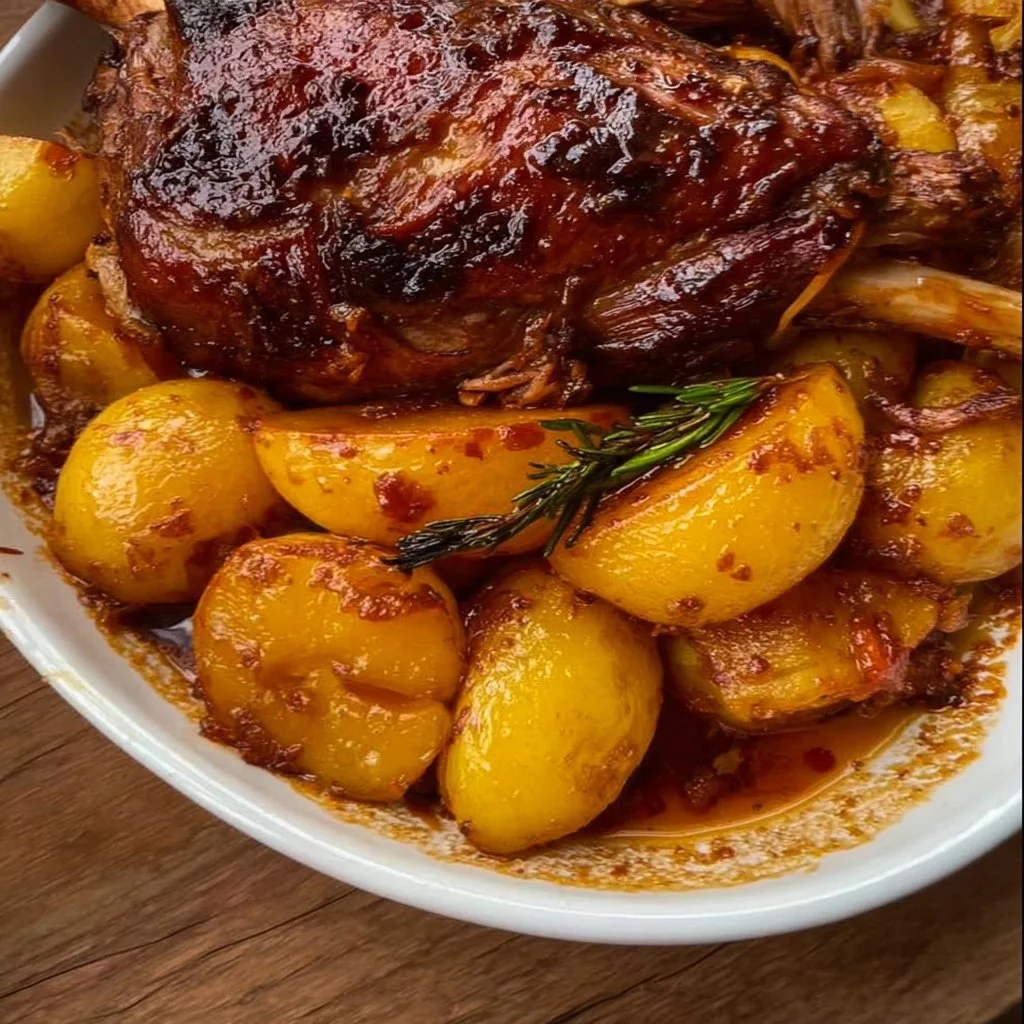 Greek Slow Roast Leg of Lamb with Potatoes