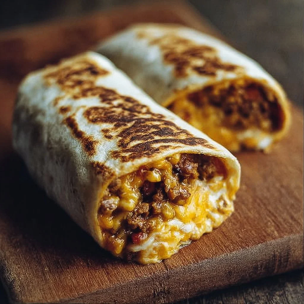 Delicious grilled cheese burrito filled with melted cheese and savory ingredients