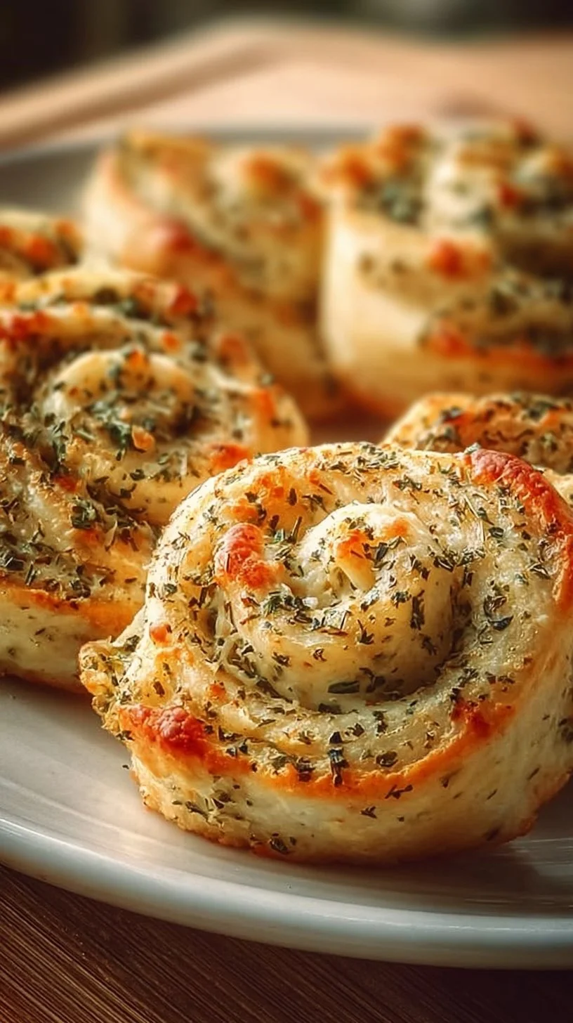Delicious herbed cream cheese pinwheels served on a platter.