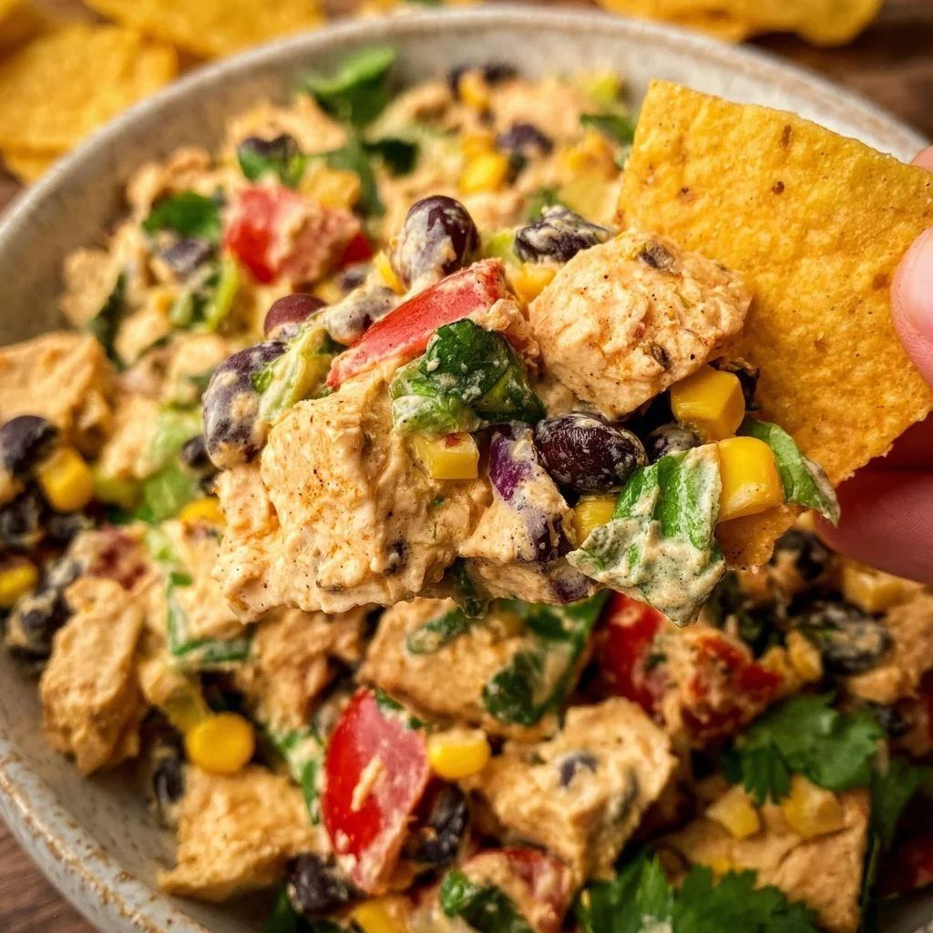High protein Southwest Chicken Salad with fresh ingredients and vibrant colors