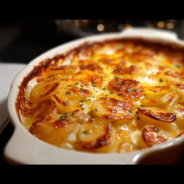 Creamy homemade scalloped potatoes with layers of cheese and potatoes