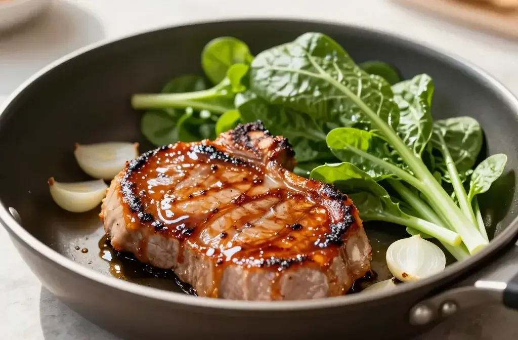 Balsamic Glazed Pork Chops with Spring Greens: Weeknight Wow