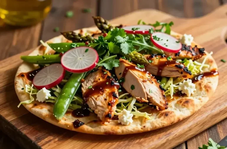 Bbq Chicken Flatbread with Fresh Spring Veggies: Grill-Ready Delight