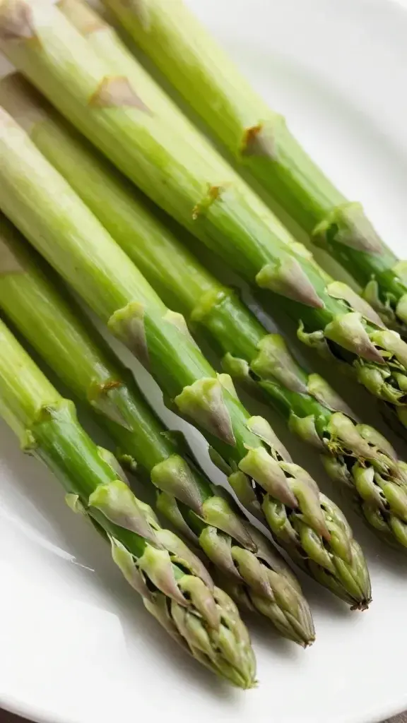 closeup of vibrant asparagus spear on pristine plate