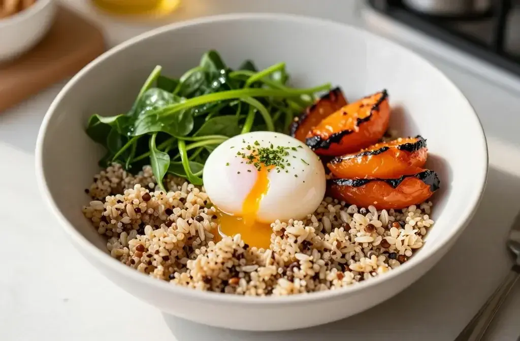 Spring Breakfast Grain Bowl with Eggs and Greens: Fresh Sunrise Bowl