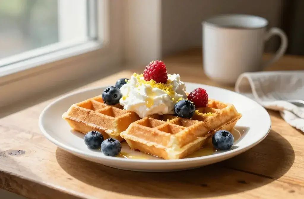 Lemon Ricotta Waffles with Fresh Berries: Brunch Glow