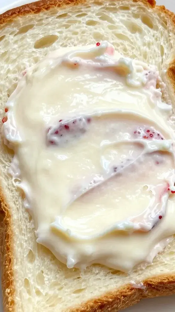 closeup of creamy strawberry swirl filling inside toast cut