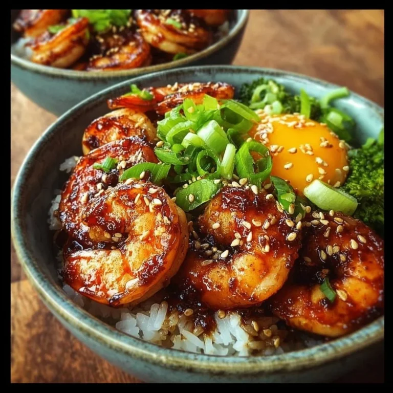 Delicious honey garlic shrimp bowl with vegetables and rice